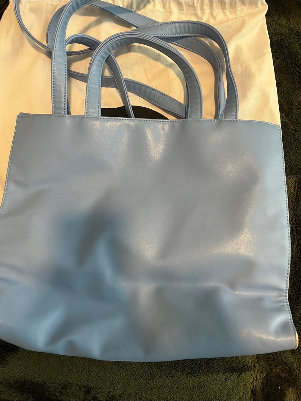 Telfar Powder Blue Leather Tote with Embossed Logo - Picture 4 of 5
